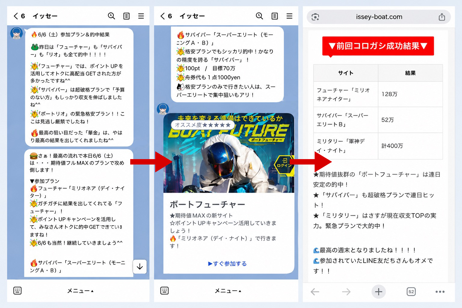 SNSインフルエンサー「イッセー」によるLINEのやり取りのスクリーンショット