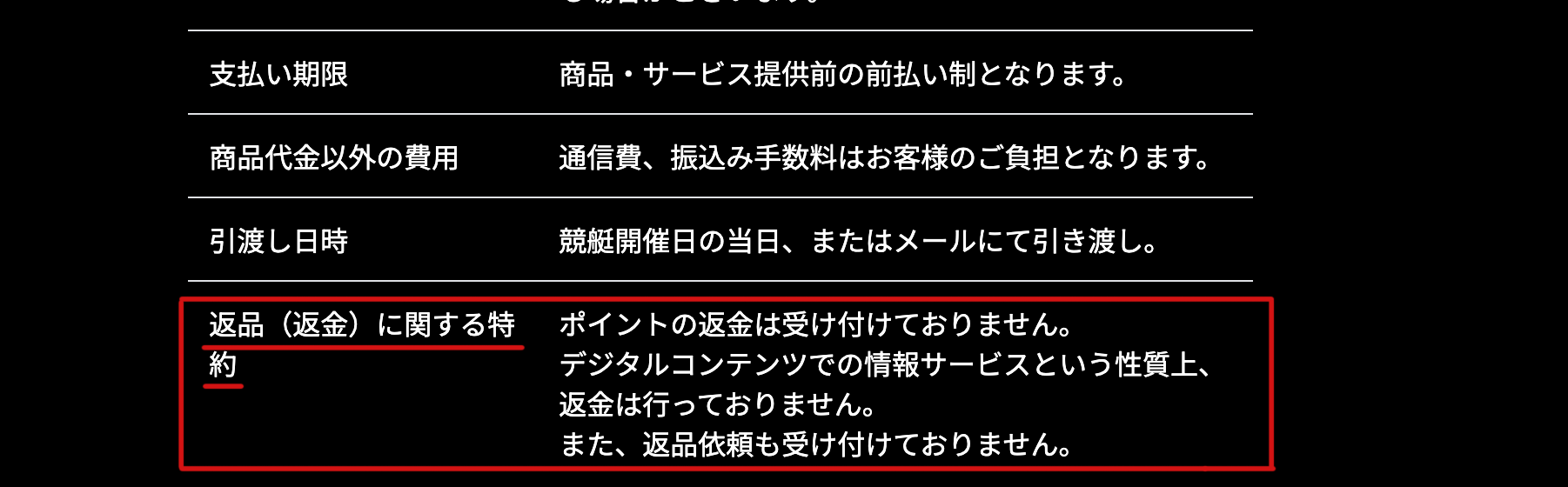 ネオリアルタイムボートの返金に関する特約の画像