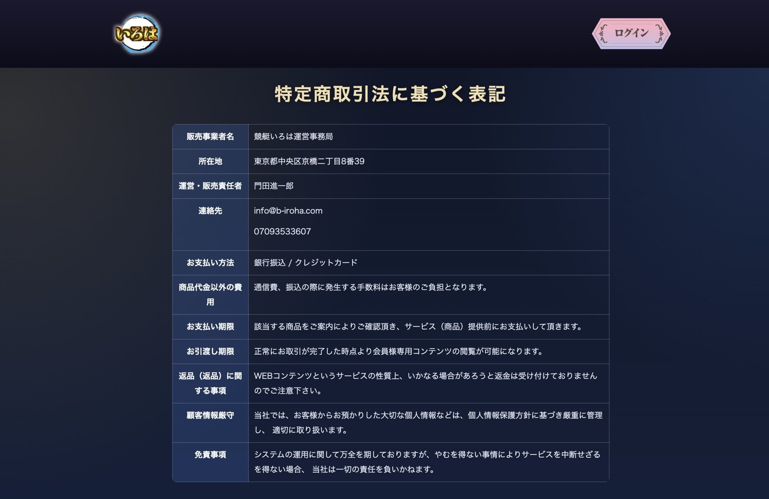 ボートいろはの特商法の画像