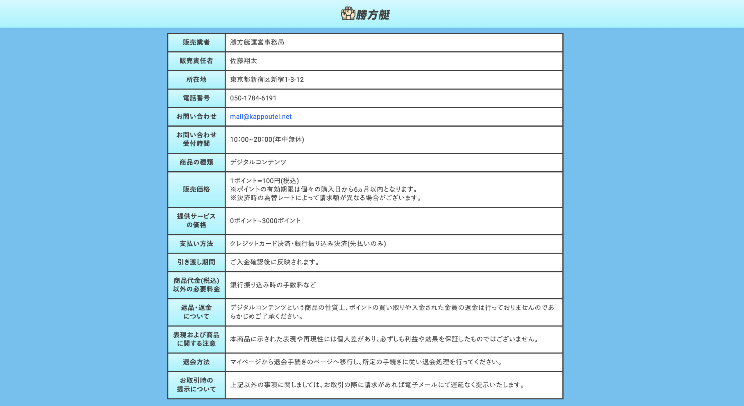 勝方艇の特商法の画像