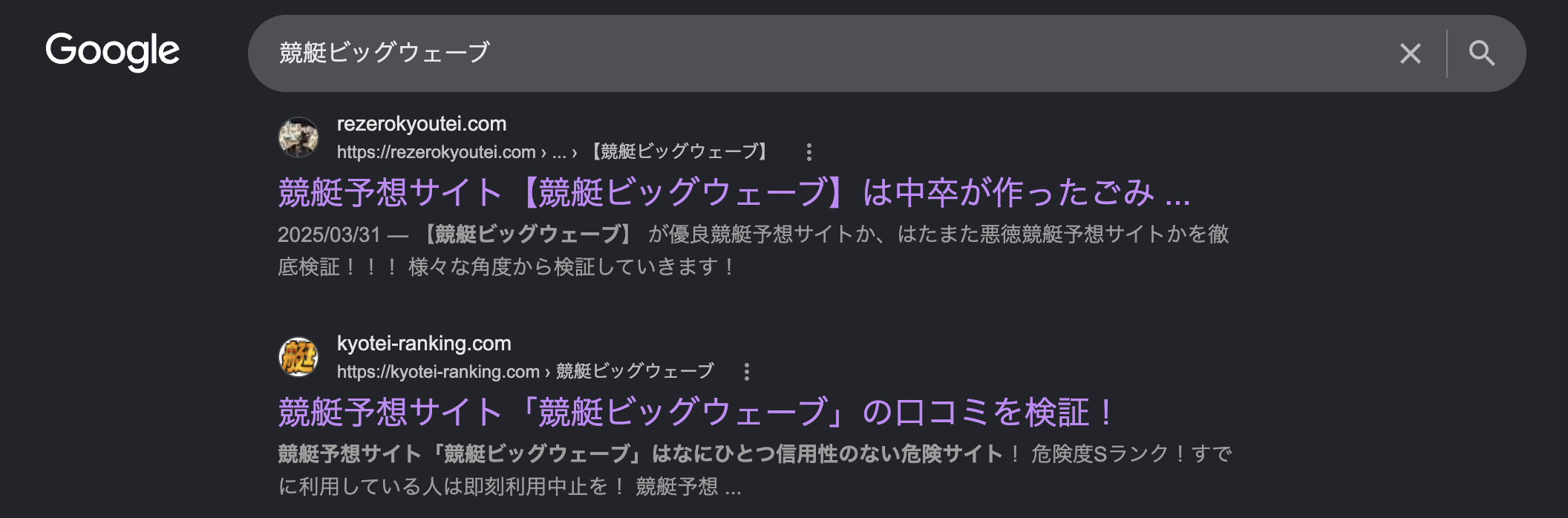 競艇ビッグウェーブのGoogle検索結果の画像